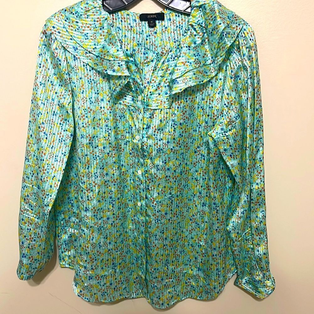 EUC J Crew Ruffle Collar Blouse in Field Day Print